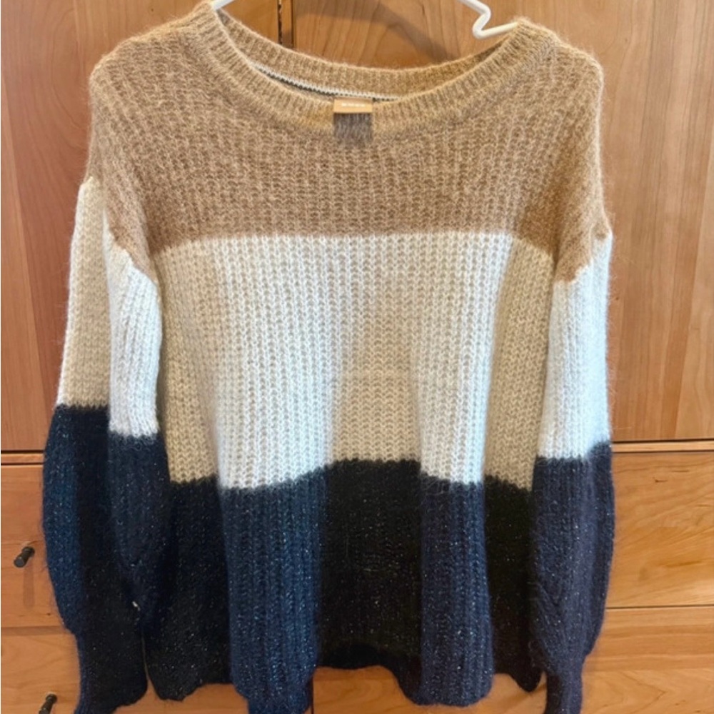 Hugo Boss Women's Colorblock Sweater in Tan, Cream, and Black